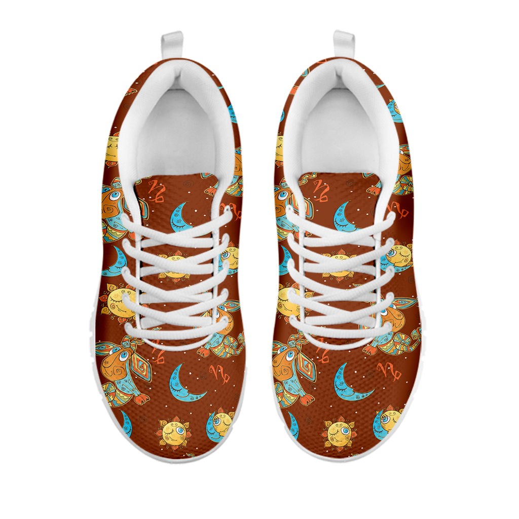 Cute Cartoon Capricorn Pattern Print White Sneakers