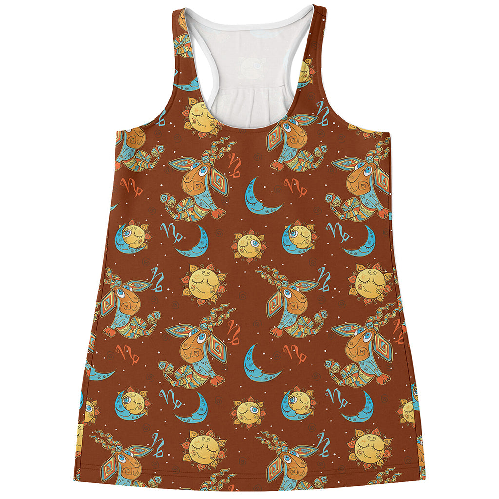 Cute Cartoon Capricorn Pattern Print Women's Racerback Tank Top