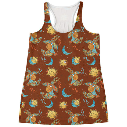 Cute Cartoon Capricorn Pattern Print Women's Racerback Tank Top