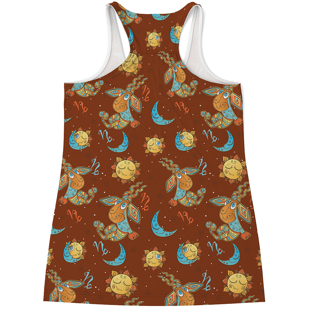 Cute Cartoon Capricorn Pattern Print Women's Racerback Tank Top