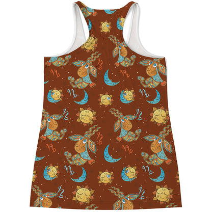 Cute Cartoon Capricorn Pattern Print Women's Racerback Tank Top