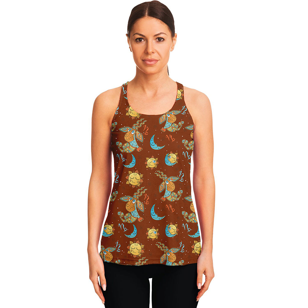 Cute Cartoon Capricorn Pattern Print Women's Racerback Tank Top