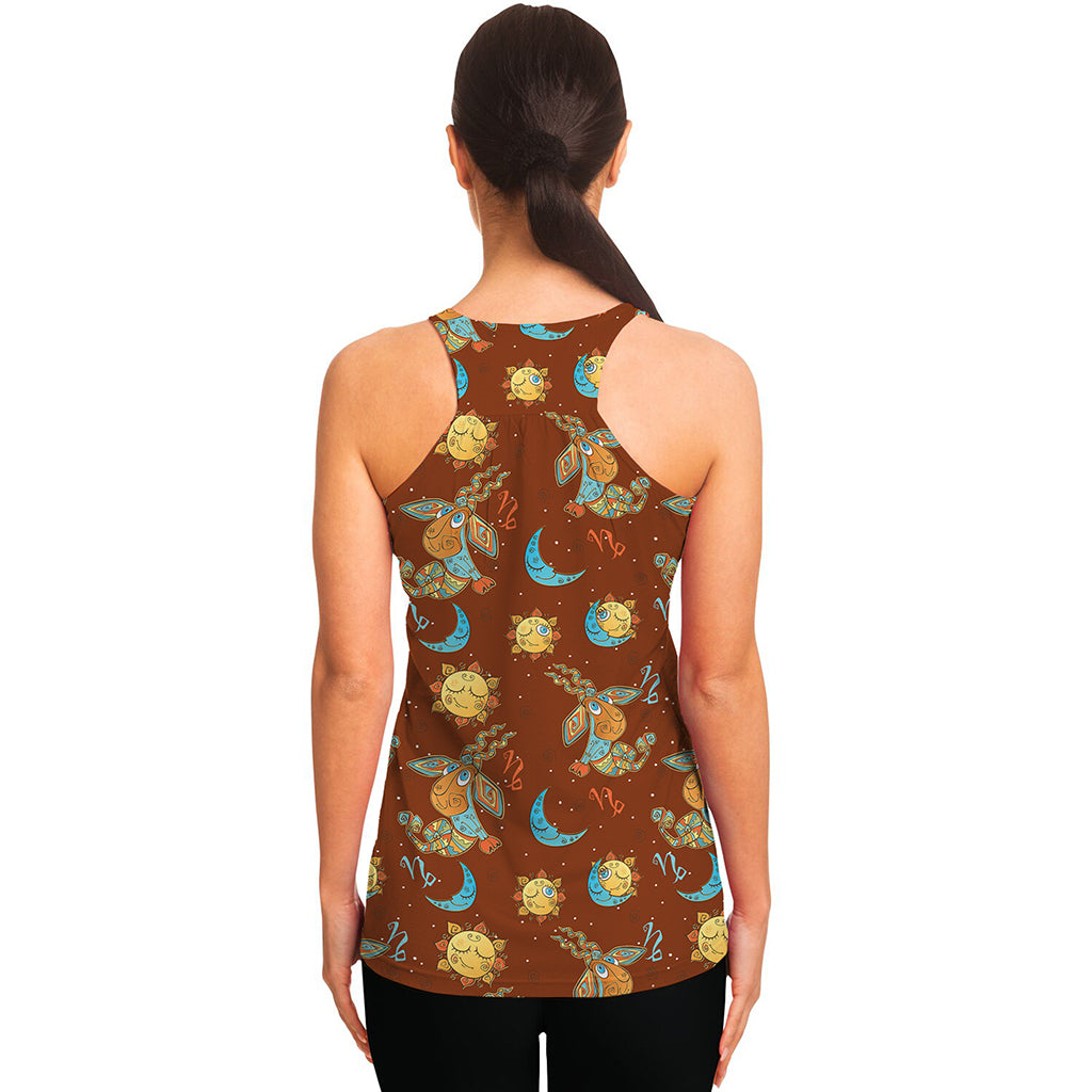 Cute Cartoon Capricorn Pattern Print Women's Racerback Tank Top