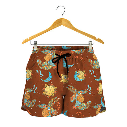 Cute Cartoon Capricorn Pattern Print Women's Shorts