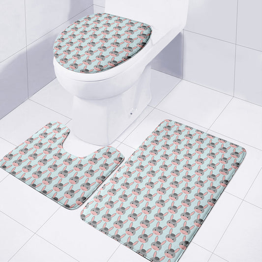 Cute Cartoon Donkey Pattern Print 3 Piece Bath Mat Set