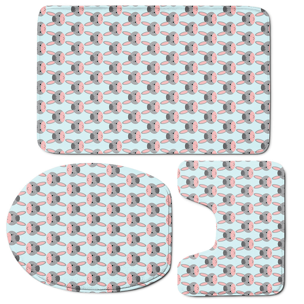 Cute Cartoon Donkey Pattern Print 3 Piece Bath Mat Set