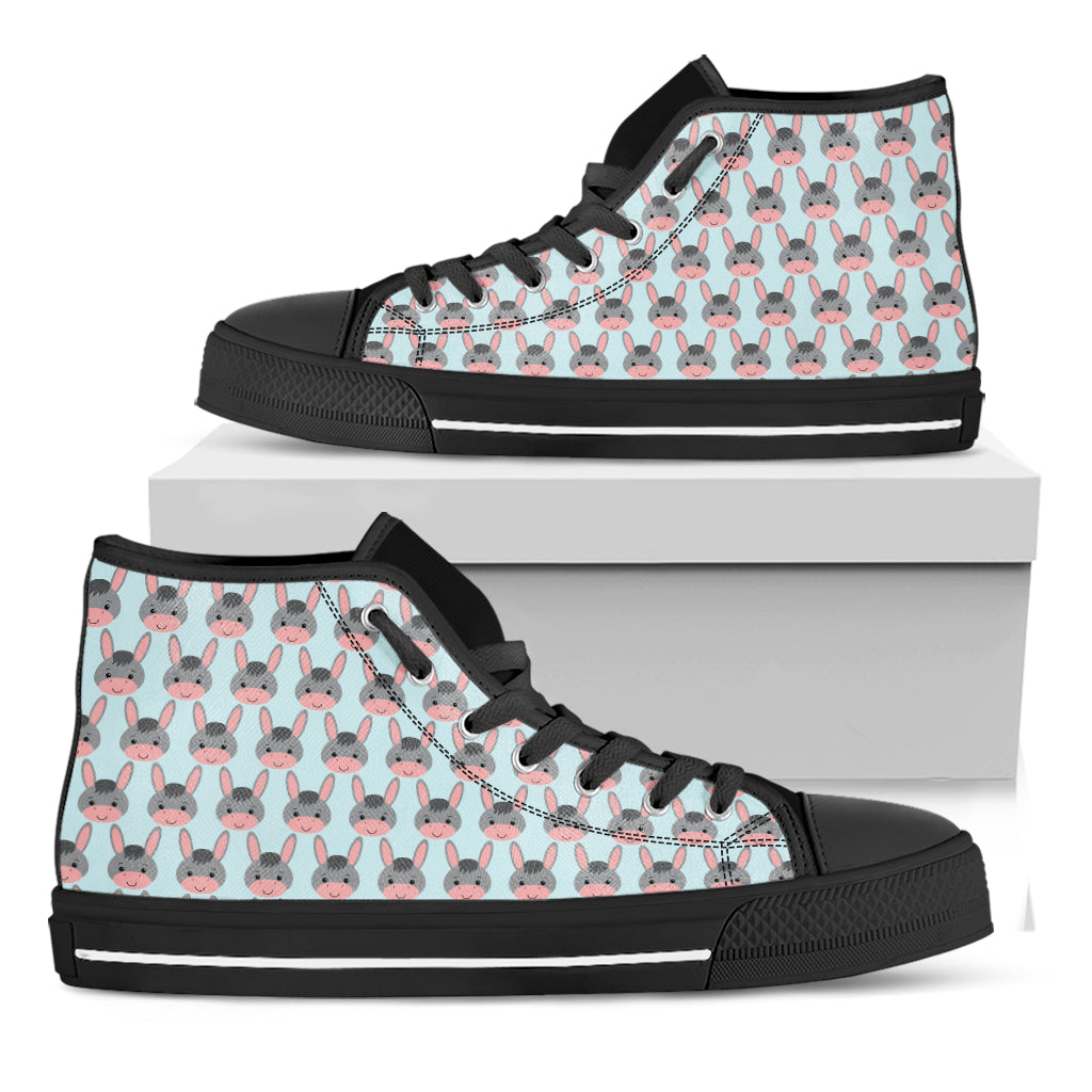 Cute Cartoon Donkey Pattern Print Black High Top Shoes