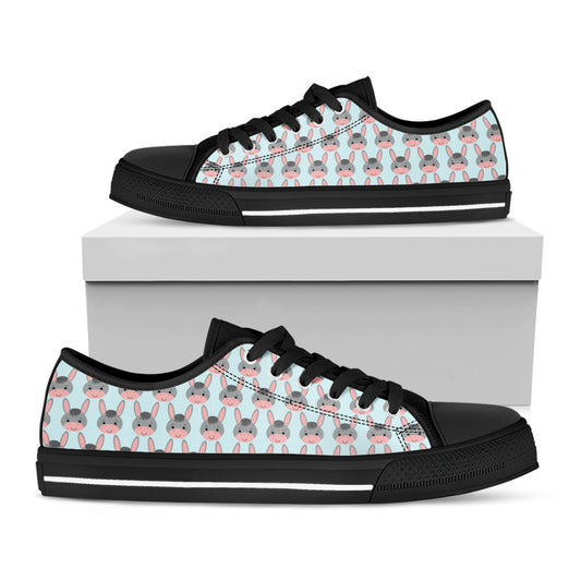 Cute Cartoon Donkey Pattern Print Black Low Top Shoes