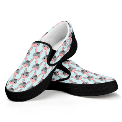 Cute Cartoon Donkey Pattern Print Black Slip On Shoes