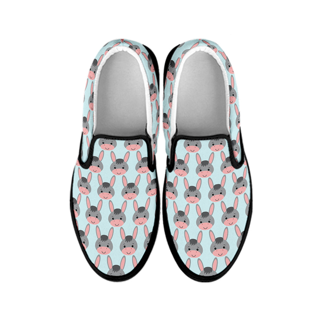 Cute Cartoon Donkey Pattern Print Black Slip On Shoes