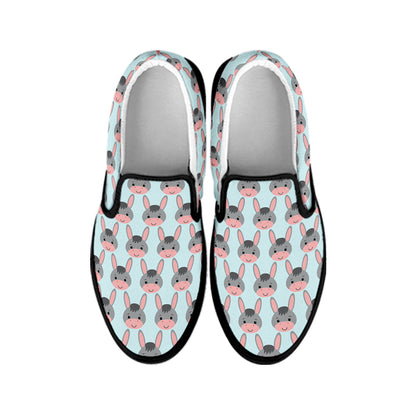 Cute Cartoon Donkey Pattern Print Black Slip On Shoes