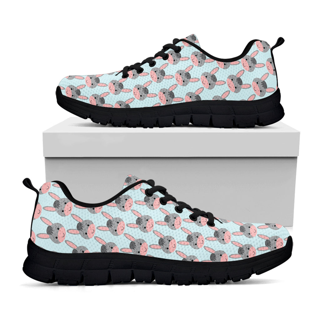 Cute Cartoon Donkey Pattern Print Black Sneakers