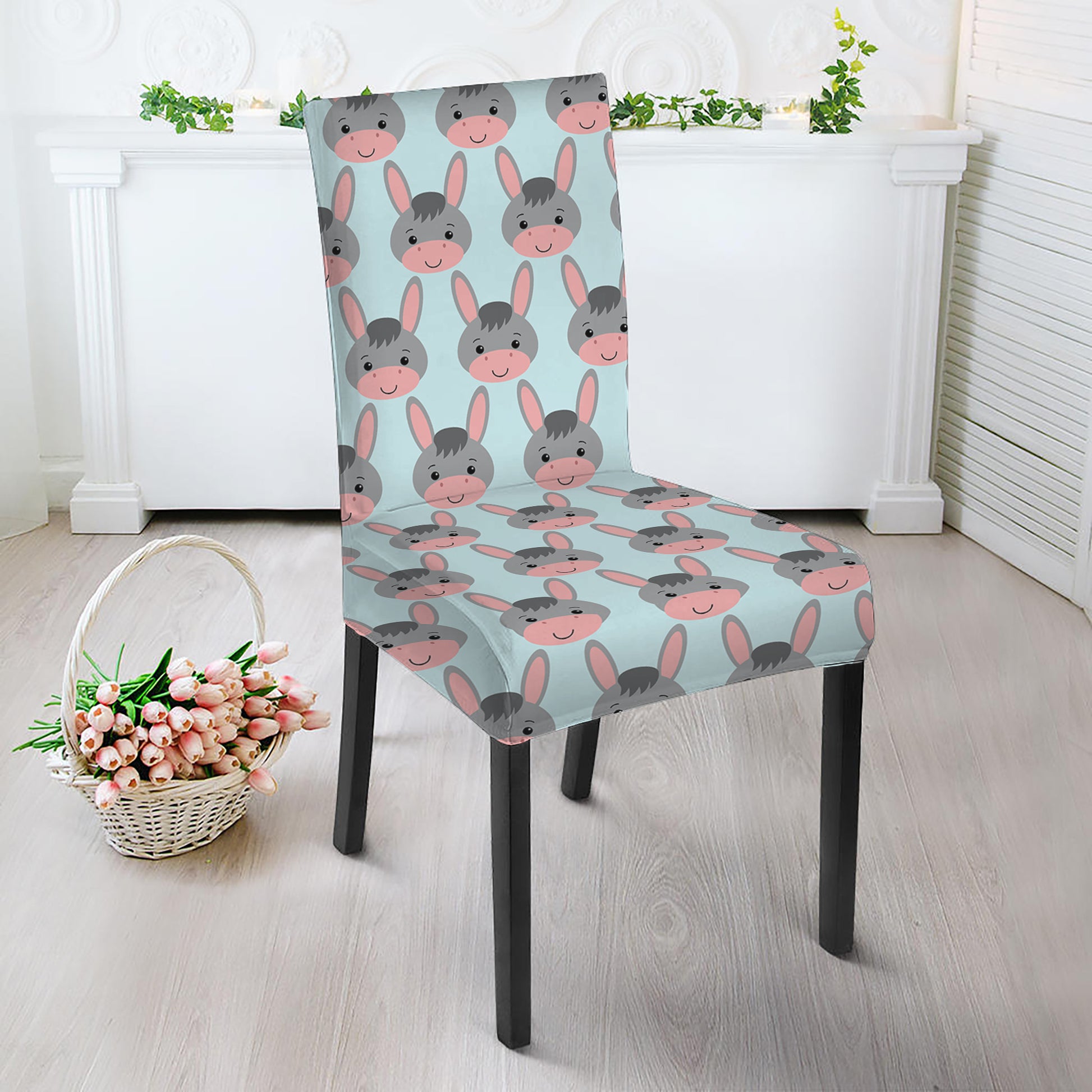 Cute Cartoon Donkey Pattern Print Dining Chair Slipcover