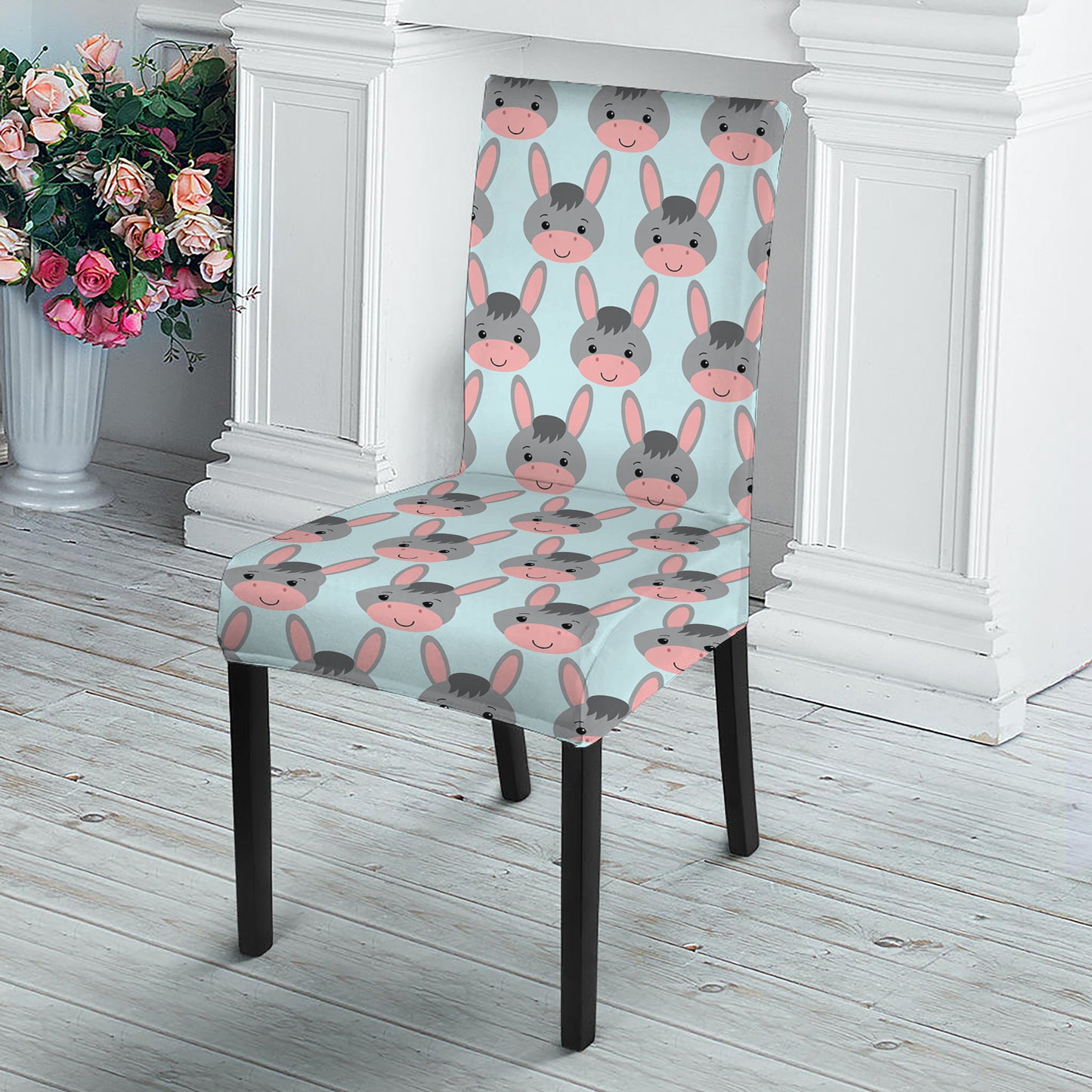 Cute Cartoon Donkey Pattern Print Dining Chair Slipcover