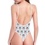 Cute Cartoon Donkey Pattern Print One Piece High Cut Swimsuit