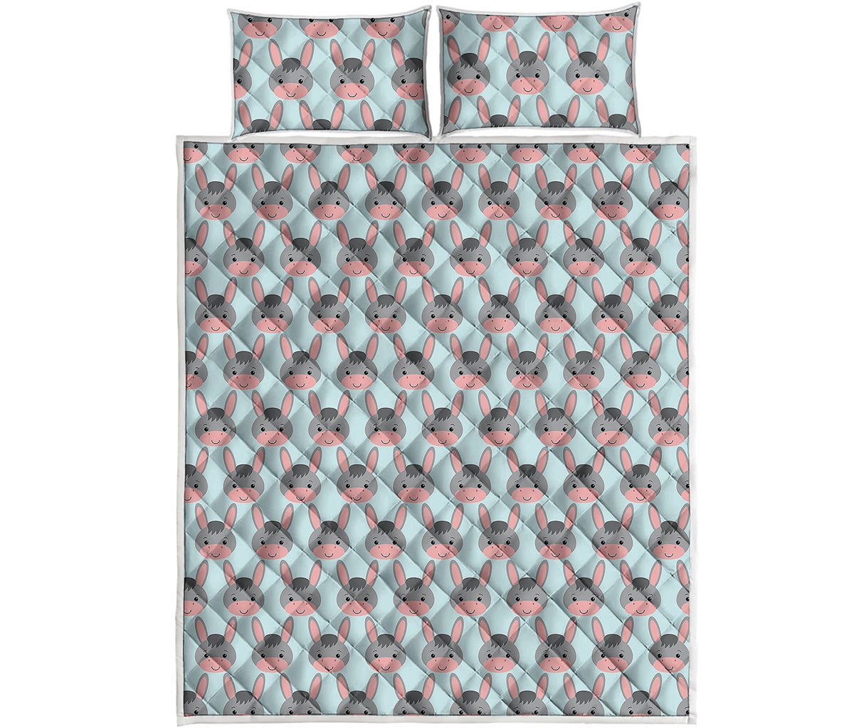 Cute Cartoon Donkey Pattern Print Quilt Bed Set