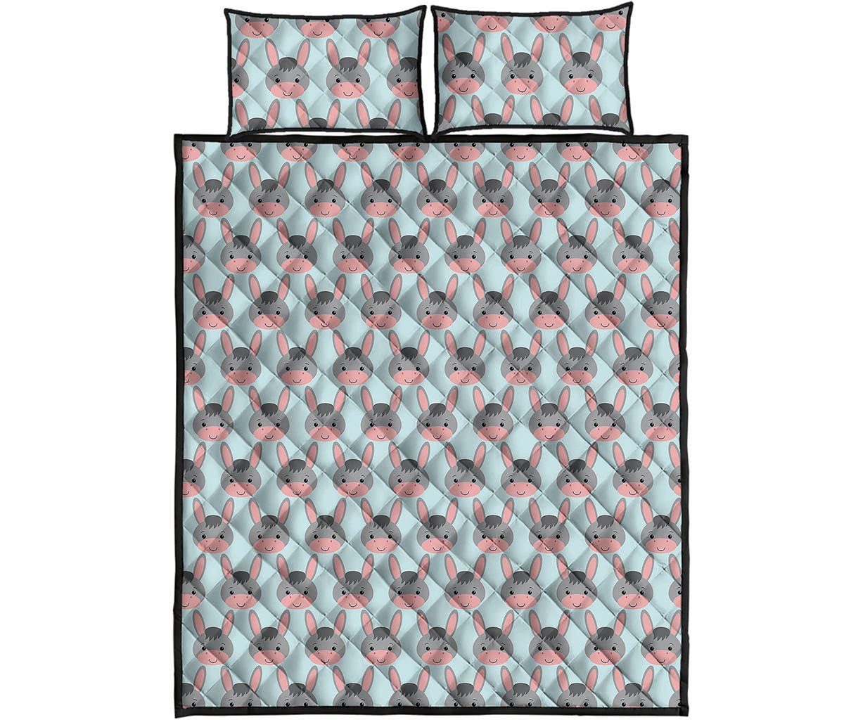 Cute Cartoon Donkey Pattern Print Quilt Bed Set