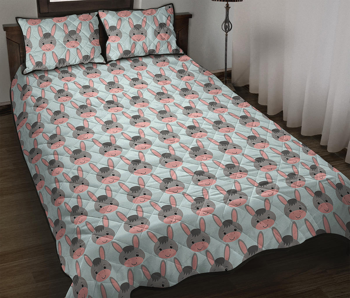 Cute Cartoon Donkey Pattern Print Quilt Bed Set