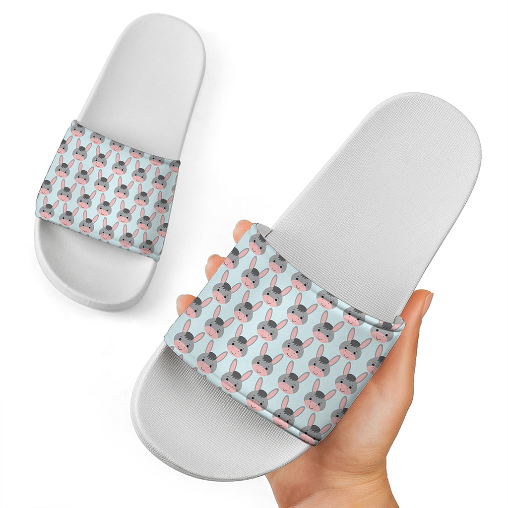 Cute Cartoon Donkey Pattern Print White Slide Sandals