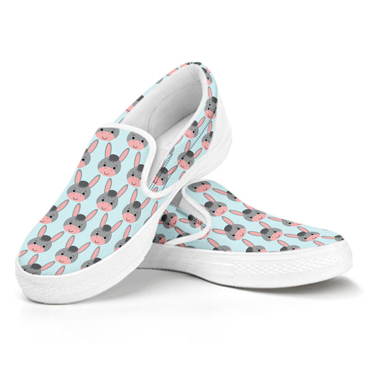 Cute Cartoon Donkey Pattern Print White Slip On Shoes