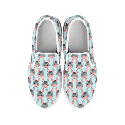 Cute Cartoon Donkey Pattern Print White Slip On Shoes