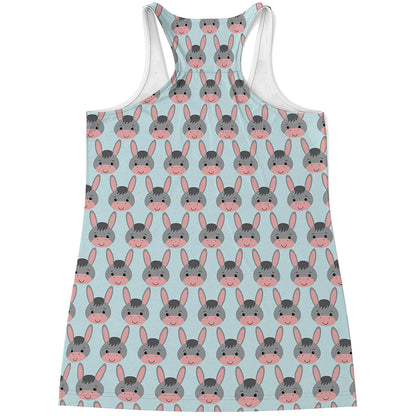 Cute Cartoon Donkey Pattern Print Women's Racerback Tank Top