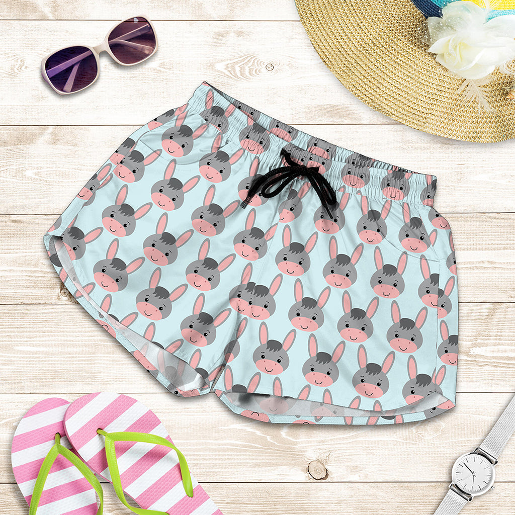 Cute Cartoon Donkey Pattern Print Women's Shorts