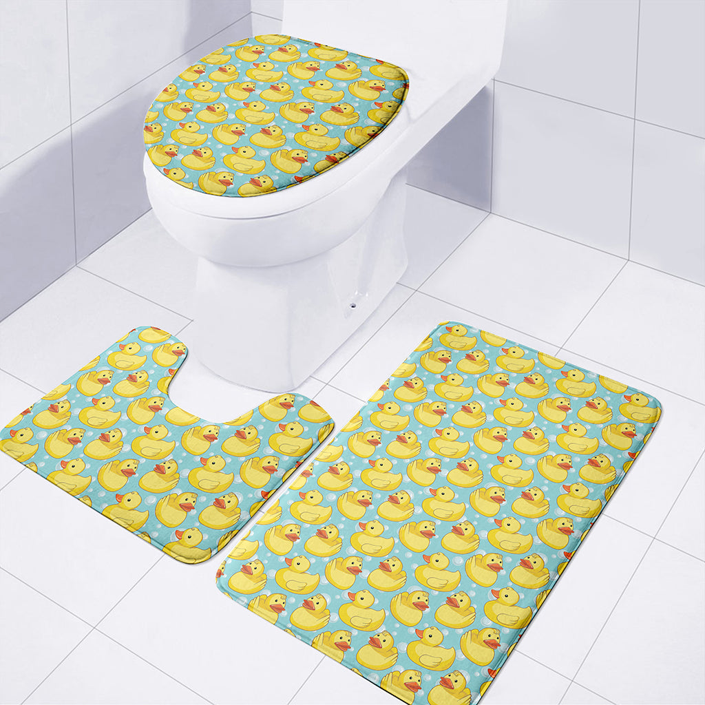 Cute Cartoon Duck Pattern Print 3 Piece Bath Mat Set