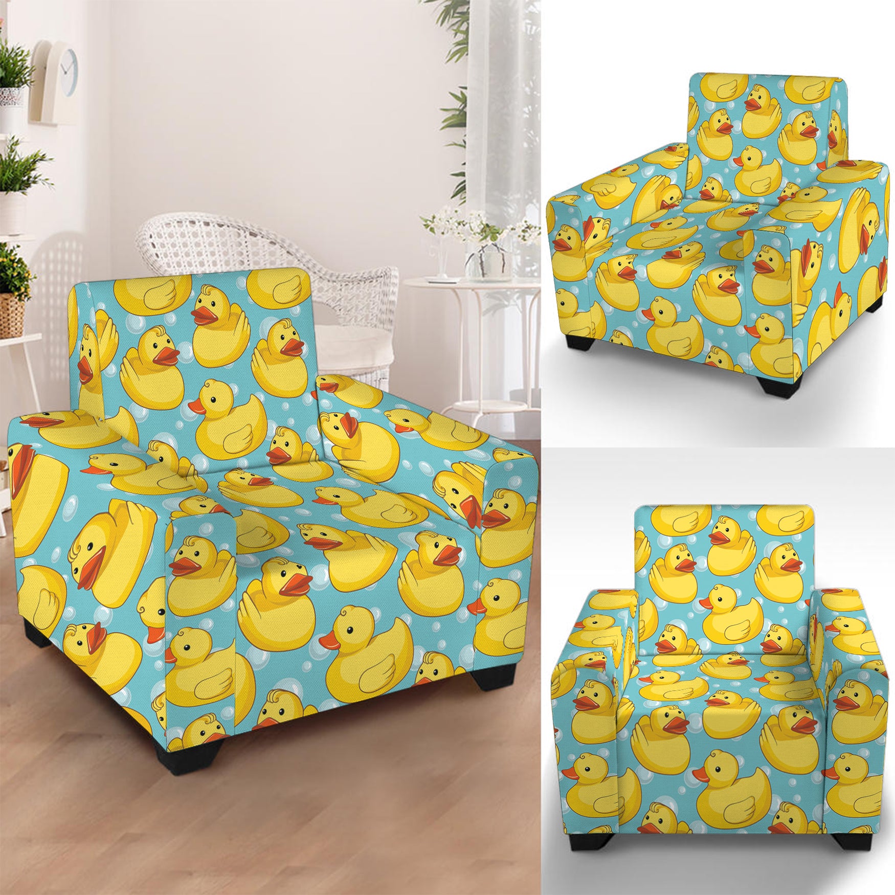 Cute Cartoon Duck Pattern Print Armchair Slipcover