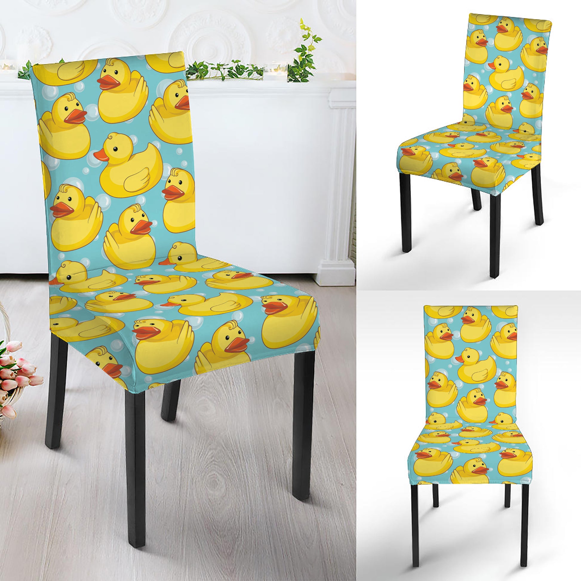 Cute Cartoon Duck Pattern Print Dining Chair Slipcover
