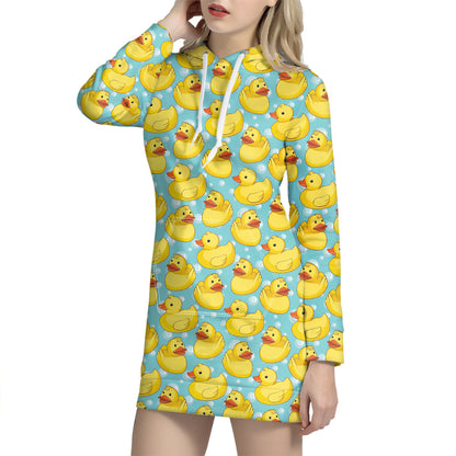 Cute Cartoon Duck Pattern Print Hoodie Dress