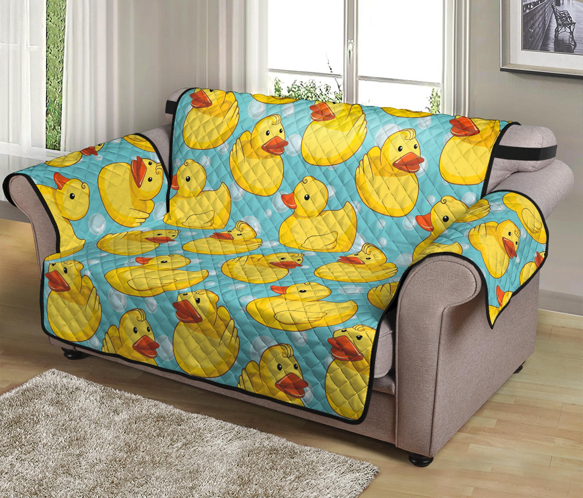 Cute Cartoon Duck Pattern Print Loveseat Protector