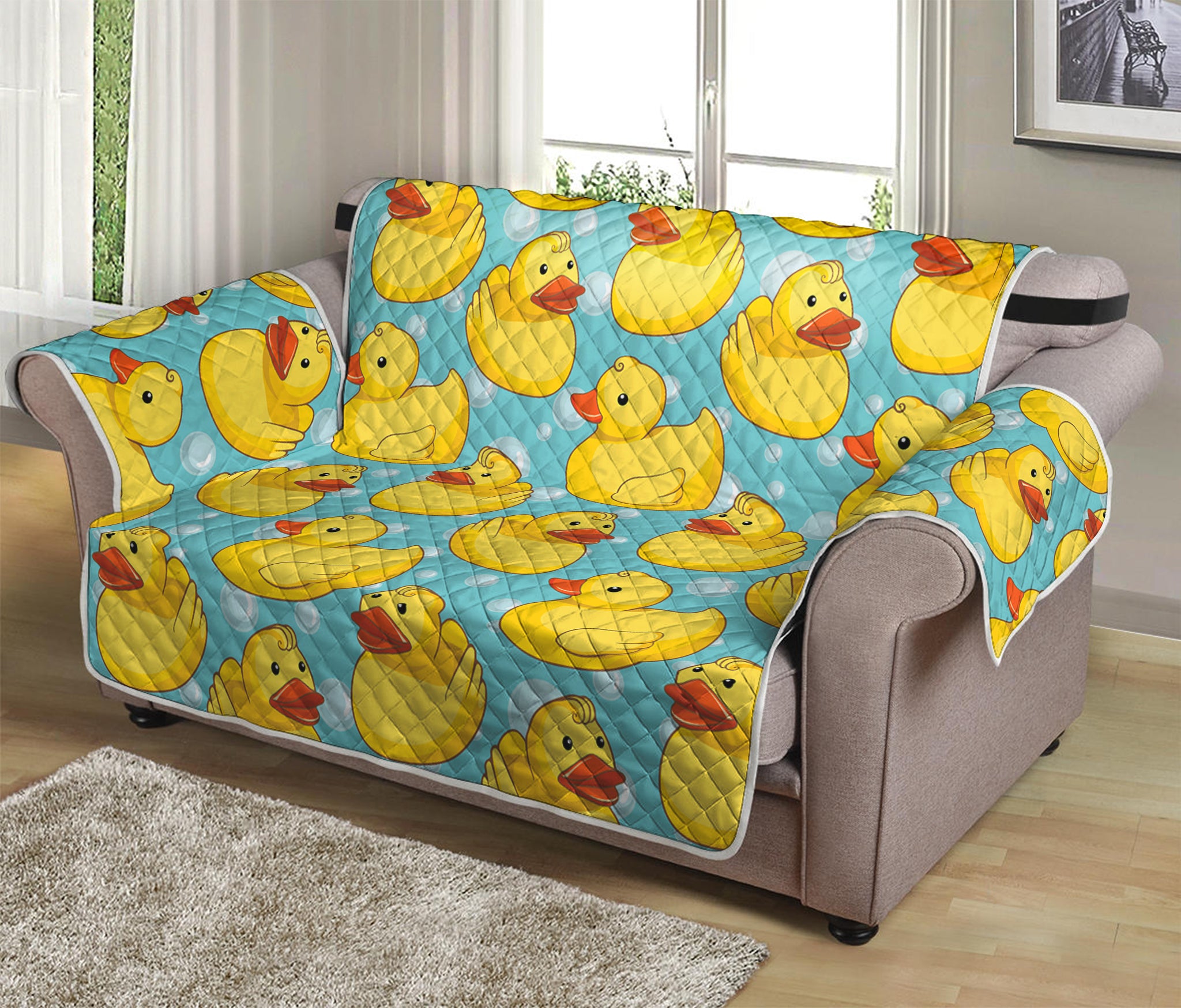 Cute Cartoon Duck Pattern Print Loveseat Protector