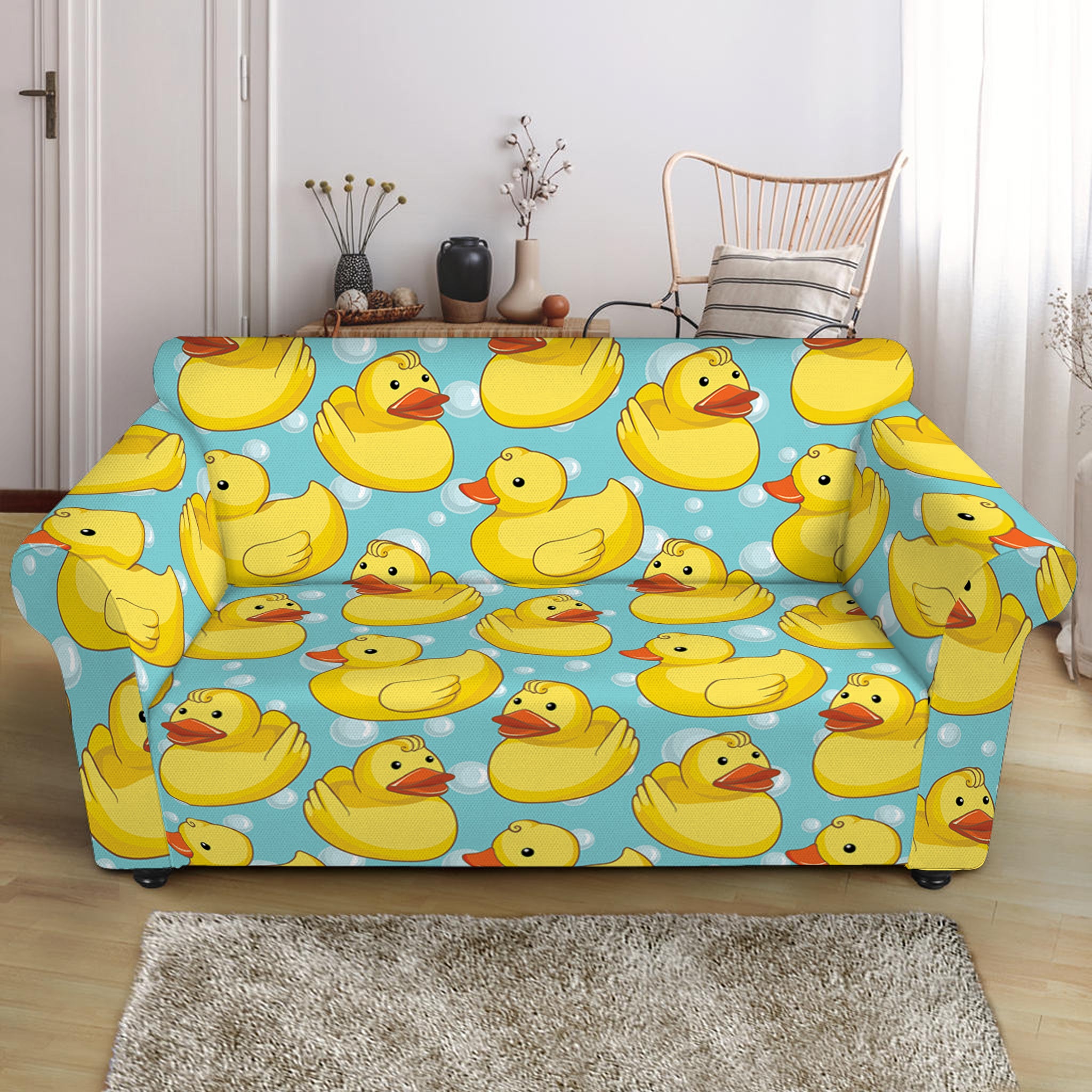 Cute Cartoon Duck Pattern Print Loveseat Slipcover