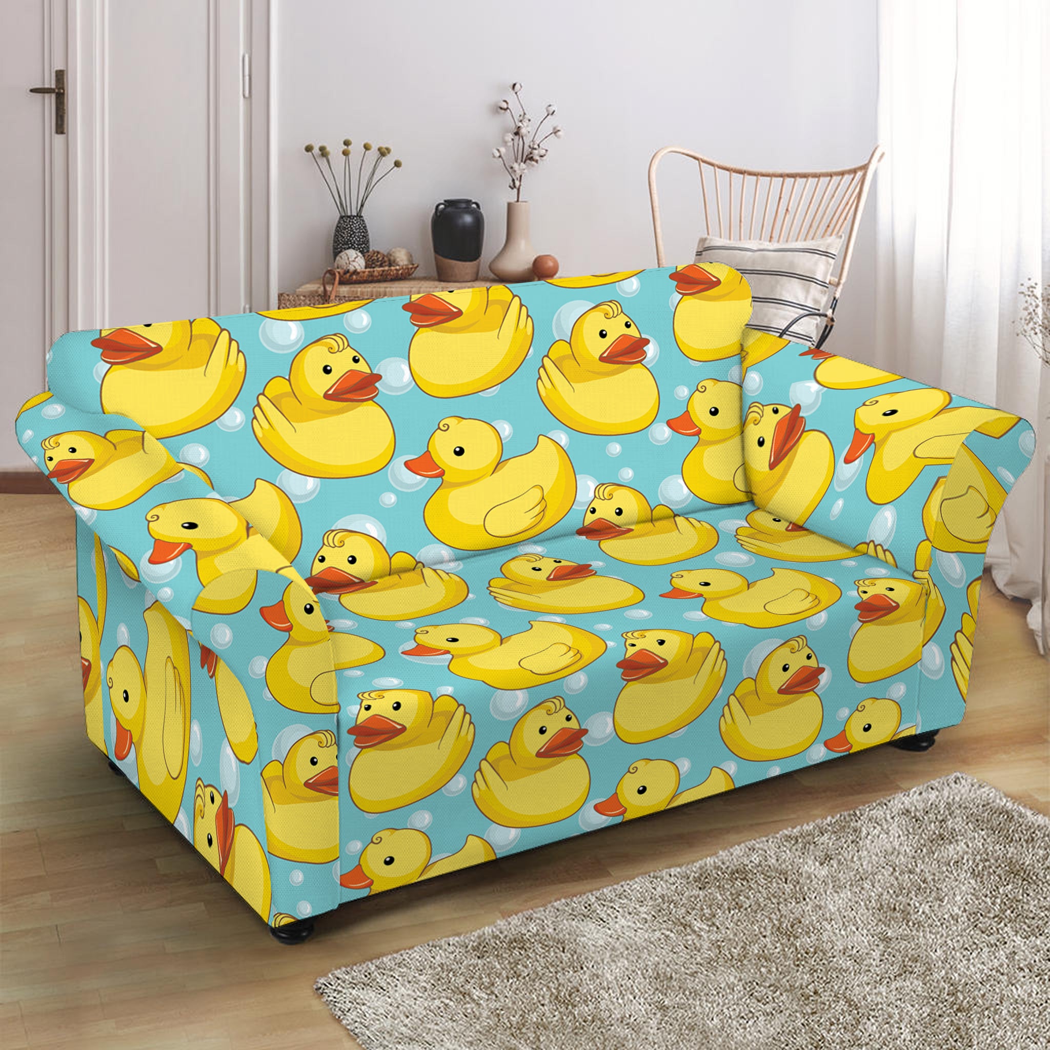 Cute Cartoon Duck Pattern Print Loveseat Slipcover