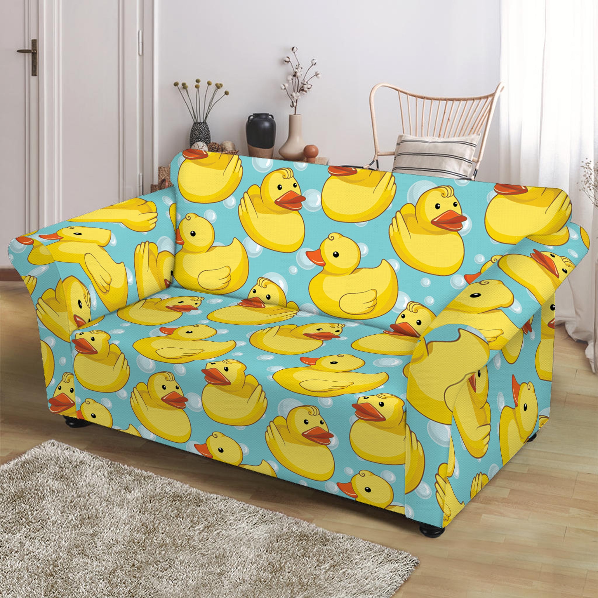 Cute Cartoon Duck Pattern Print Loveseat Slipcover