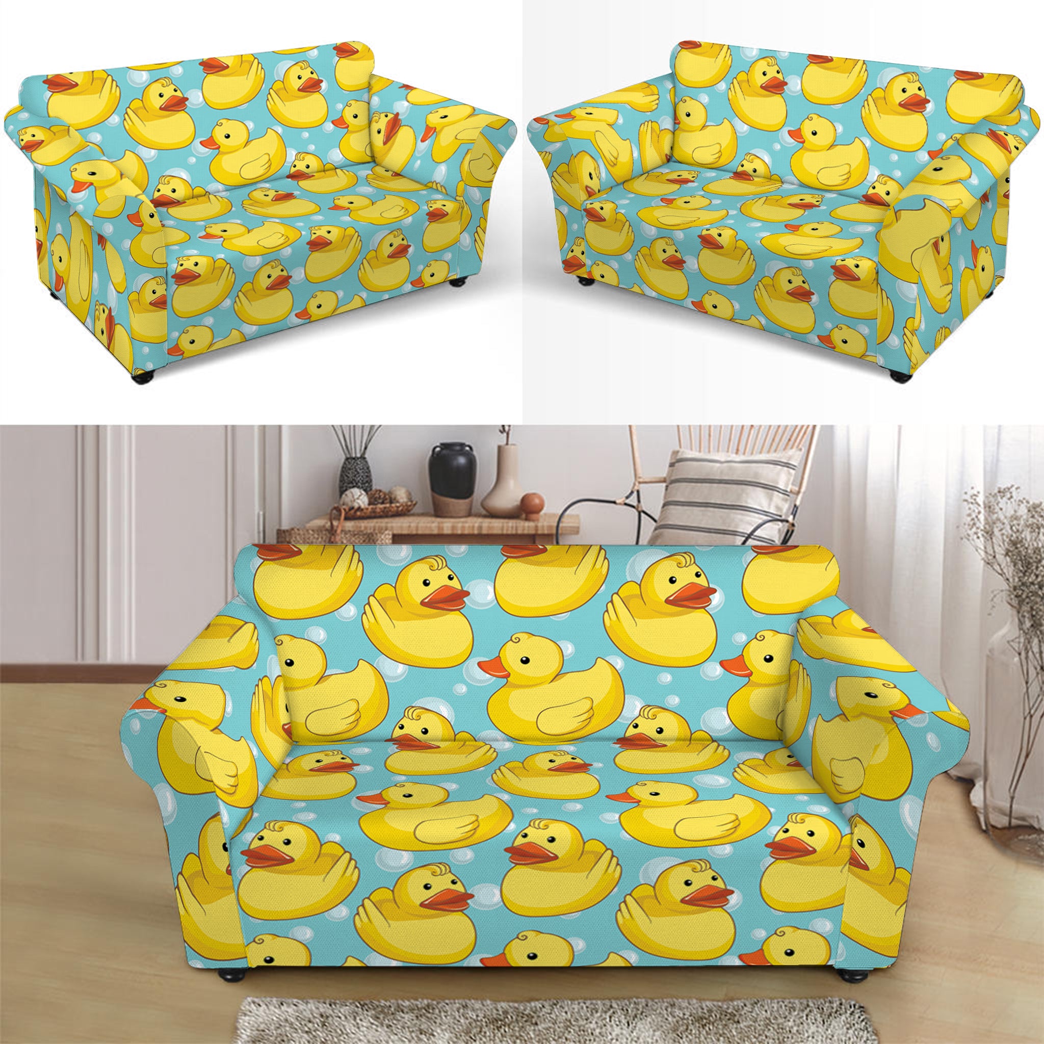 Cute Cartoon Duck Pattern Print Loveseat Slipcover