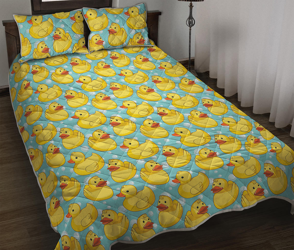 Cute Cartoon Duck Pattern Print Quilt Bed Set