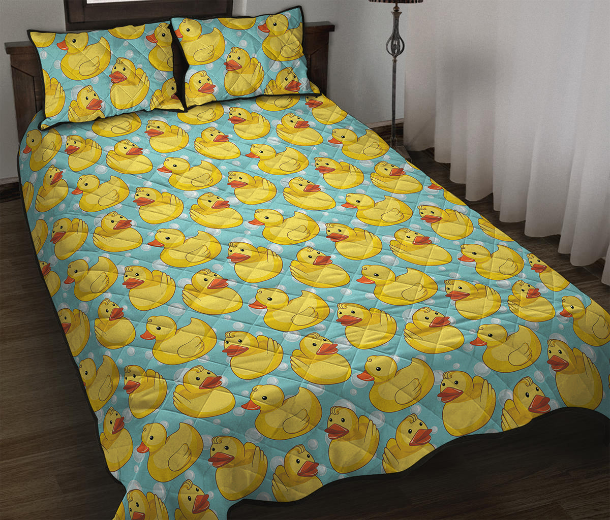 Cute Cartoon Duck Pattern Print Quilt Bed Set