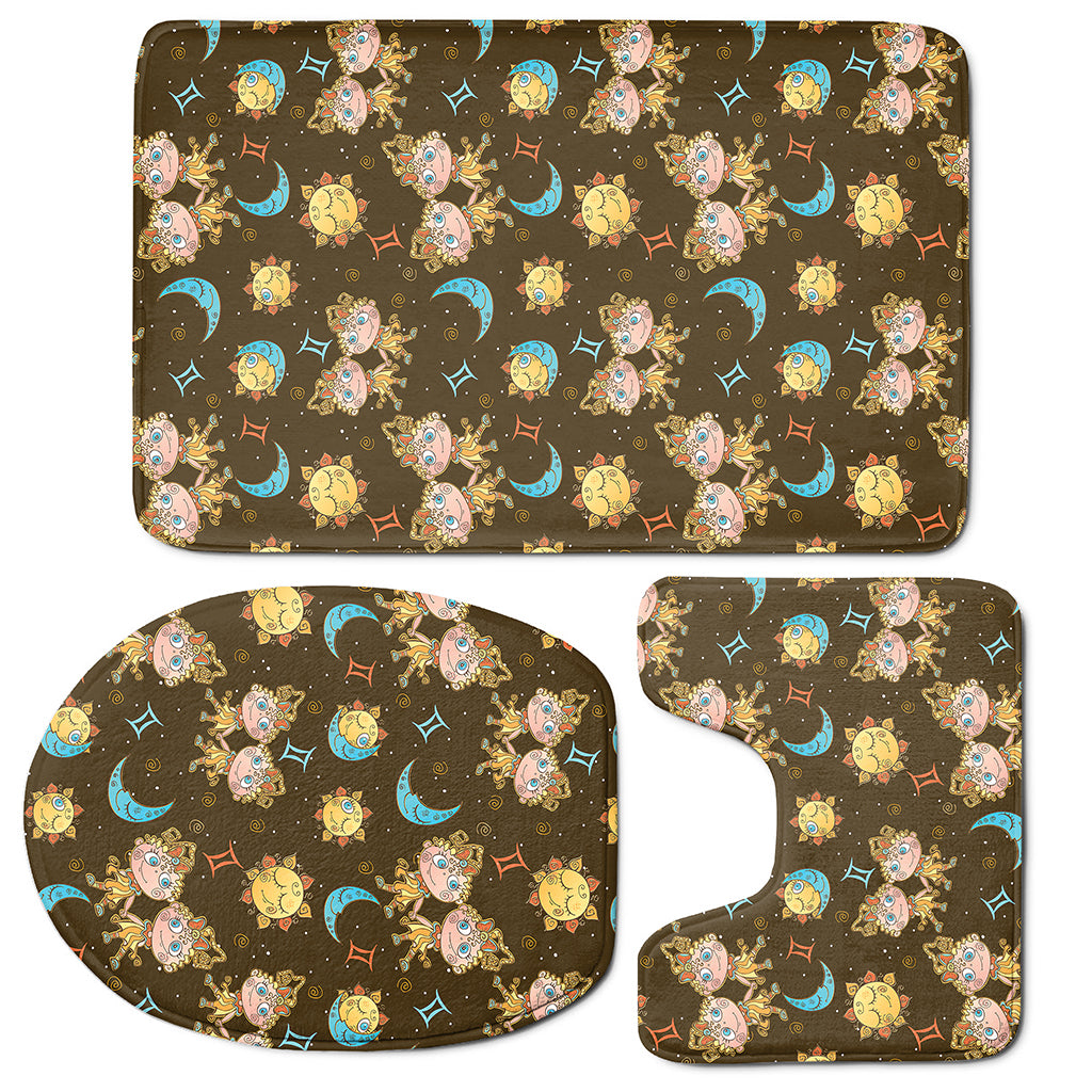 Cute Cartoon Gemini Pattern Print 3 Piece Bath Mat Set