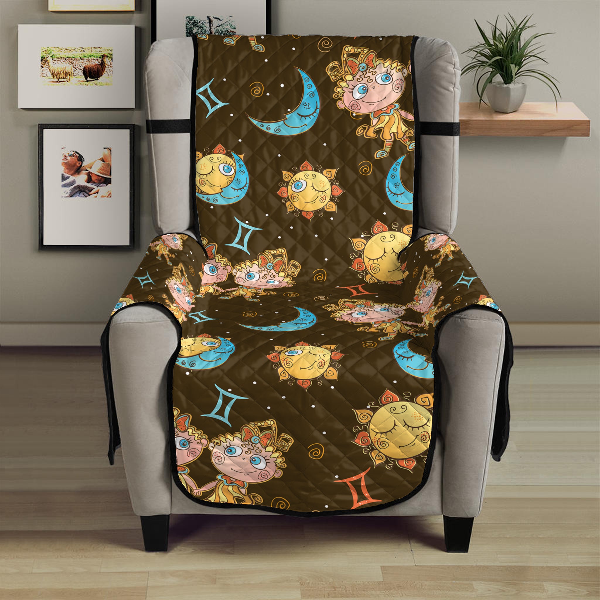 Cute Cartoon Gemini Pattern Print Armchair Protector