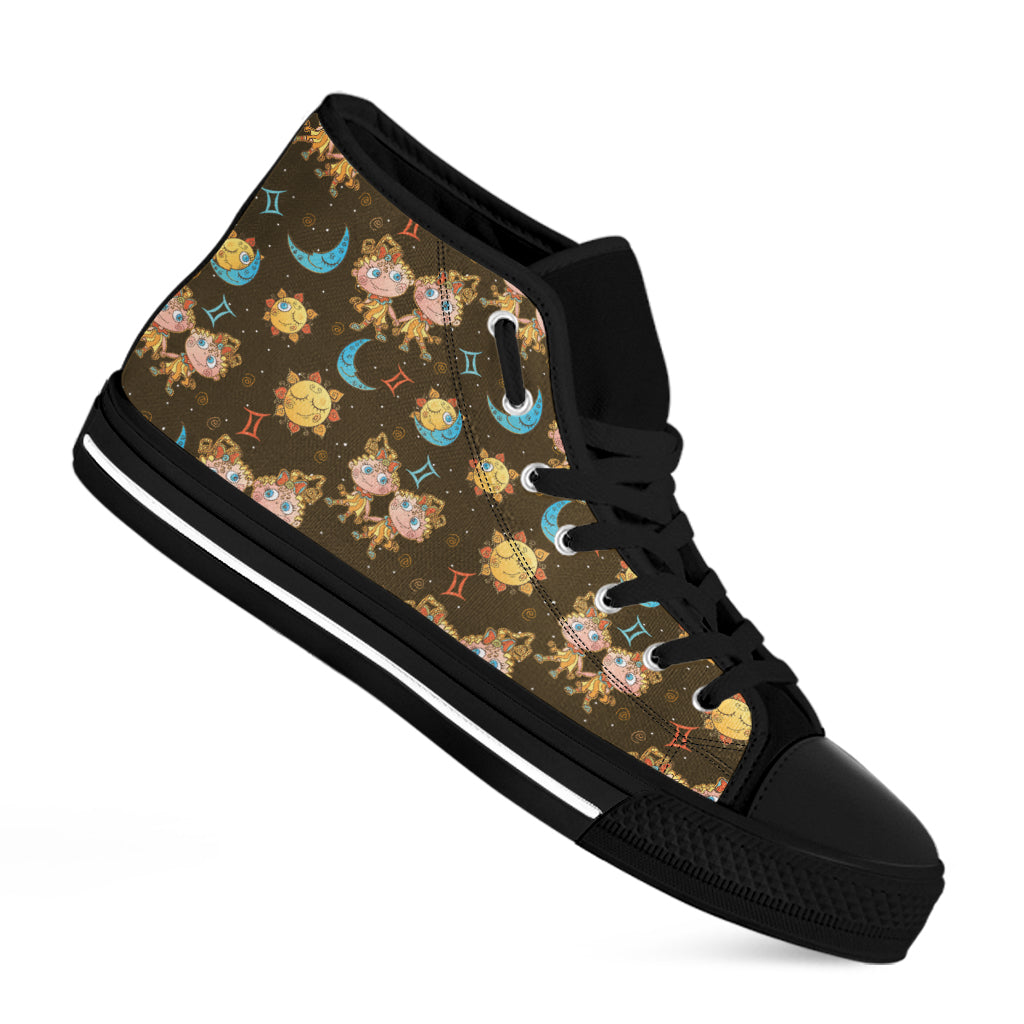 Cute Cartoon Gemini Pattern Print Black High Top Shoes