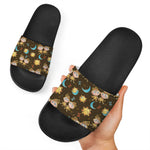 Cute Cartoon Gemini Pattern Print Black Slide Sandals