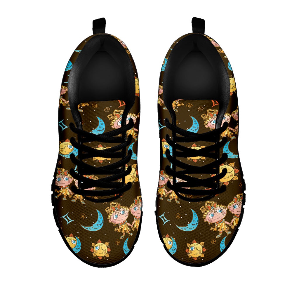 Cute Cartoon Gemini Pattern Print Black Sneakers