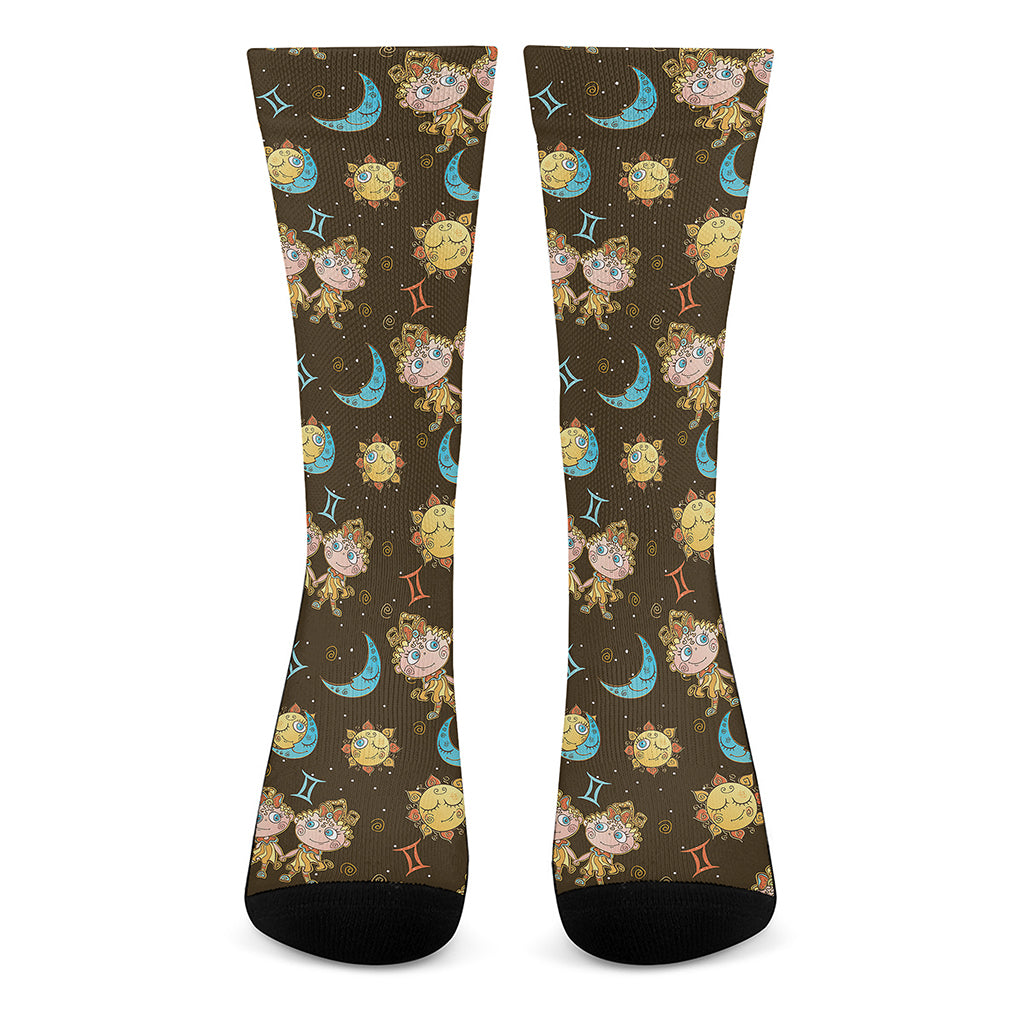 Cute Cartoon Gemini Pattern Print Crew Socks