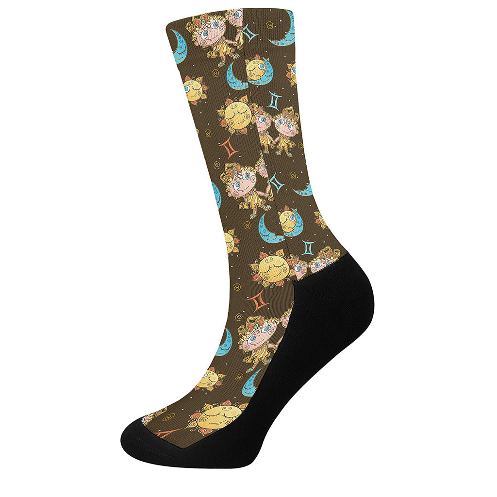 Cute Cartoon Gemini Pattern Print Crew Socks