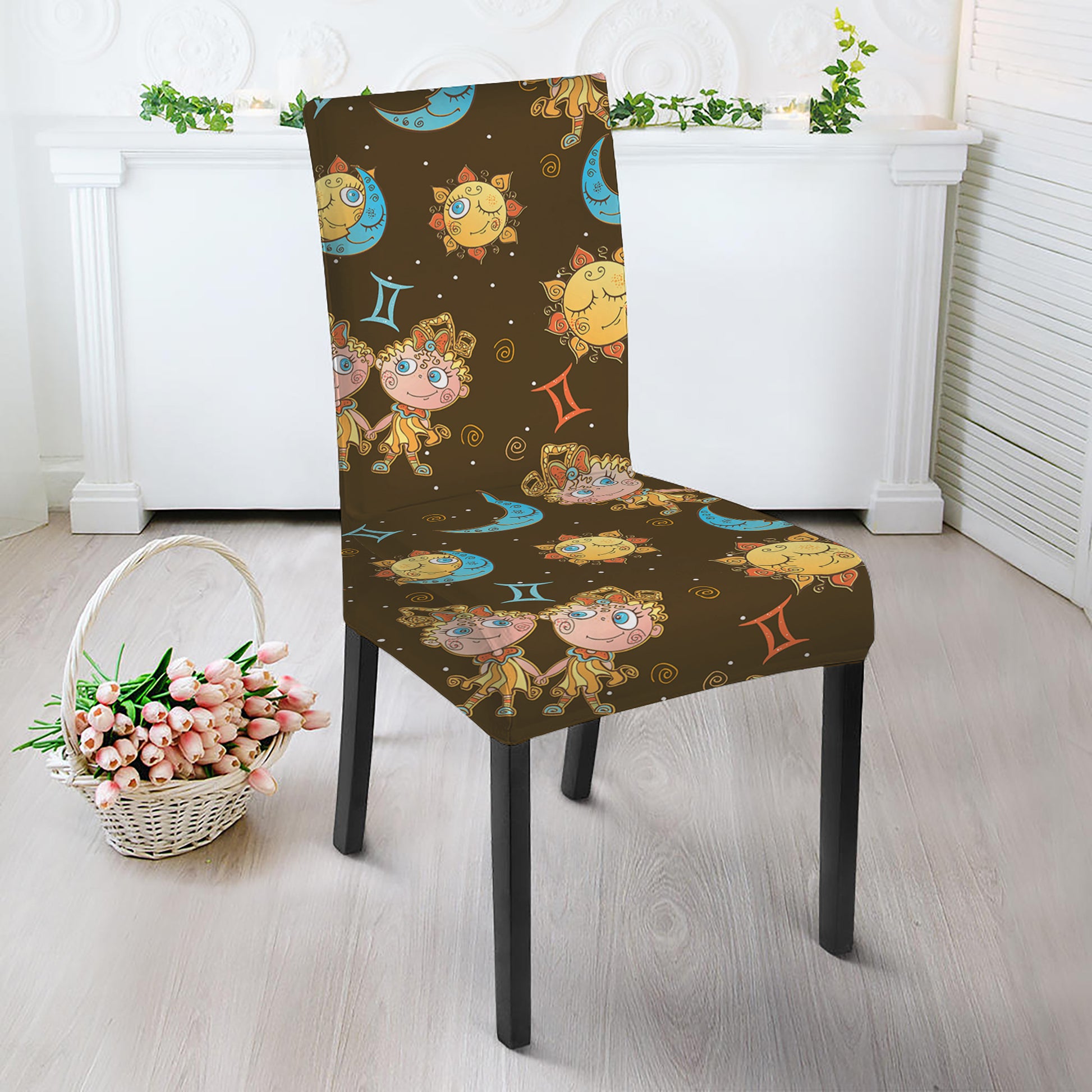 Cute Cartoon Gemini Pattern Print Dining Chair Slipcover
