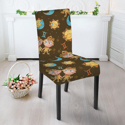 Cute Cartoon Gemini Pattern Print Dining Chair Slipcover