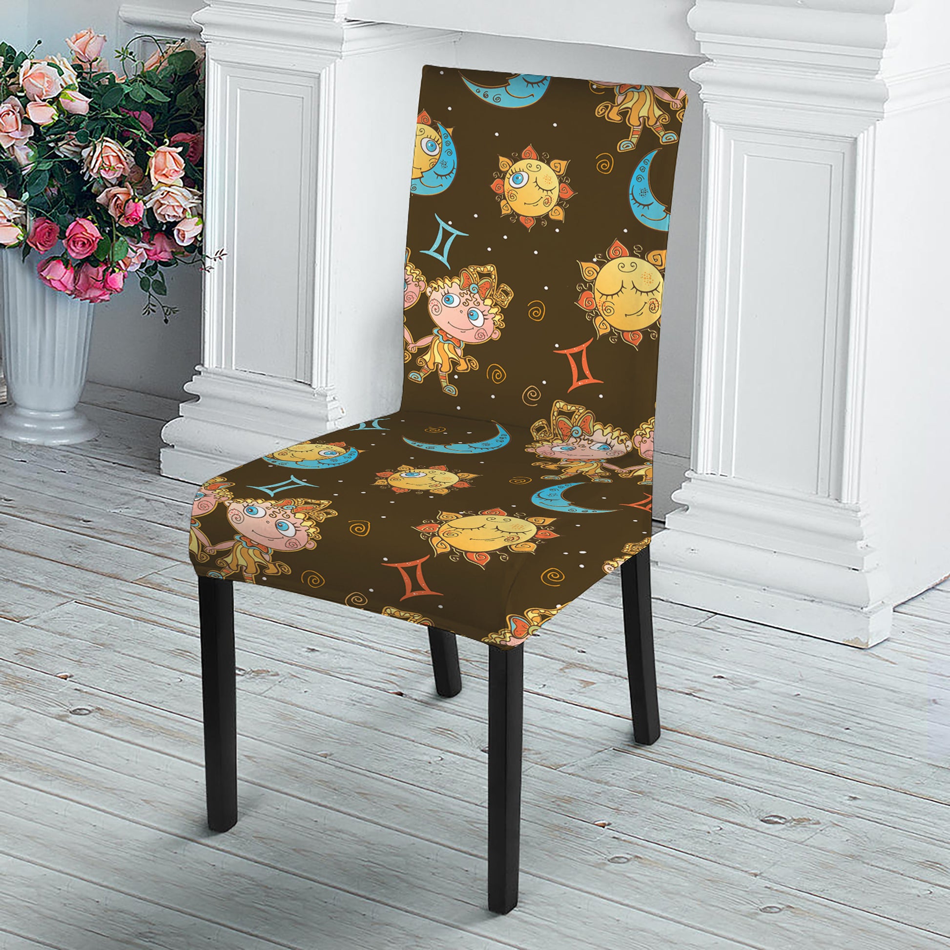 Cute Cartoon Gemini Pattern Print Dining Chair Slipcover