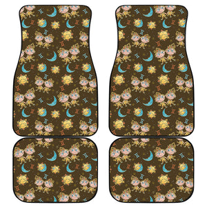 Cute Cartoon Gemini Pattern Print Front and Back Car Floor Mats